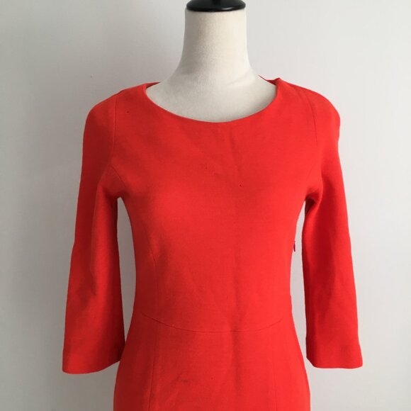 SANDRO Red/Orange Wool Blend Gold Zip Shoulder 3/4 Sleeve Sheath Shift Dress - Picture 4 of 16